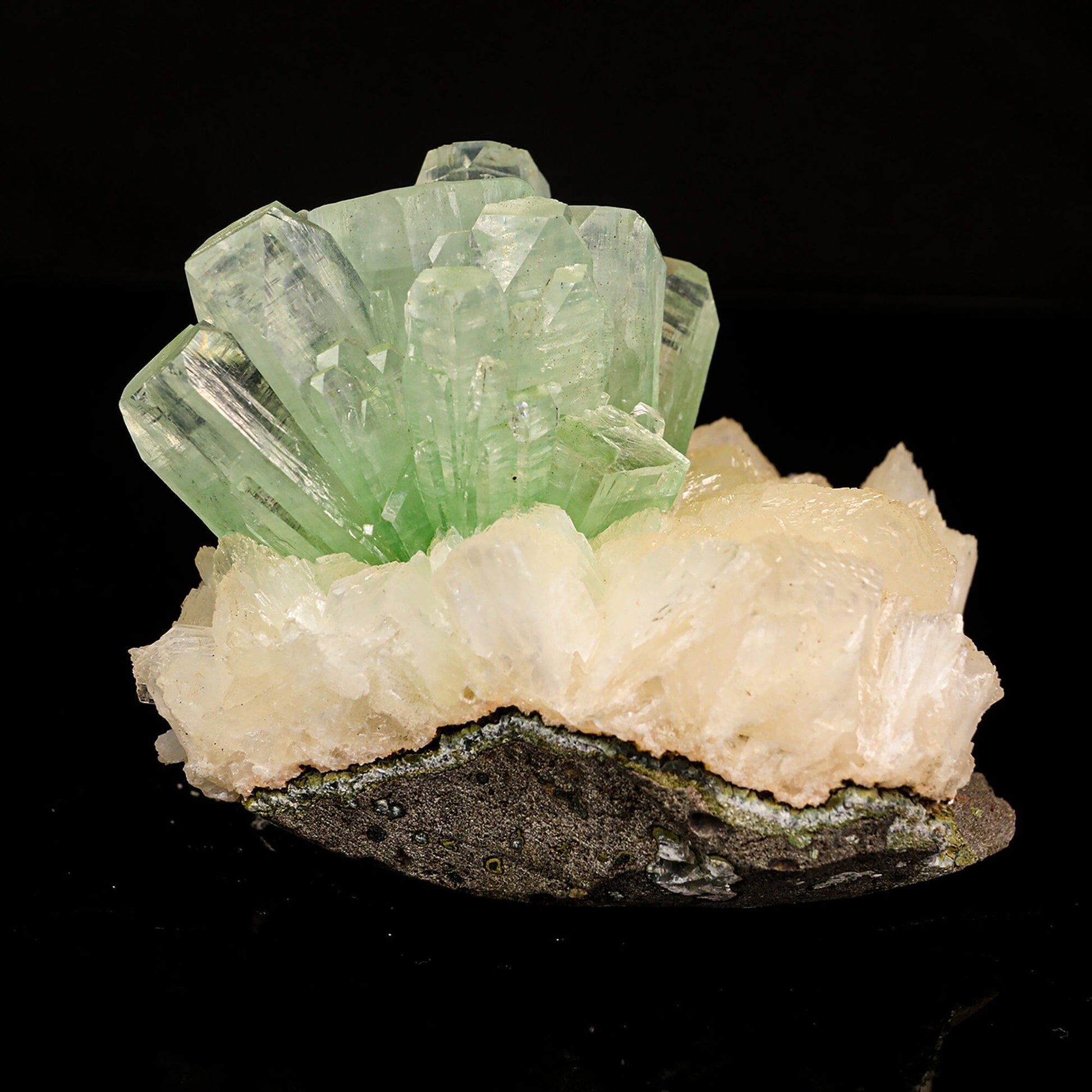 Green Apophyllite Disco Ball with Stilbite Natural Mineral Specimen # B 6835 Apohyllite Superb Minerals 