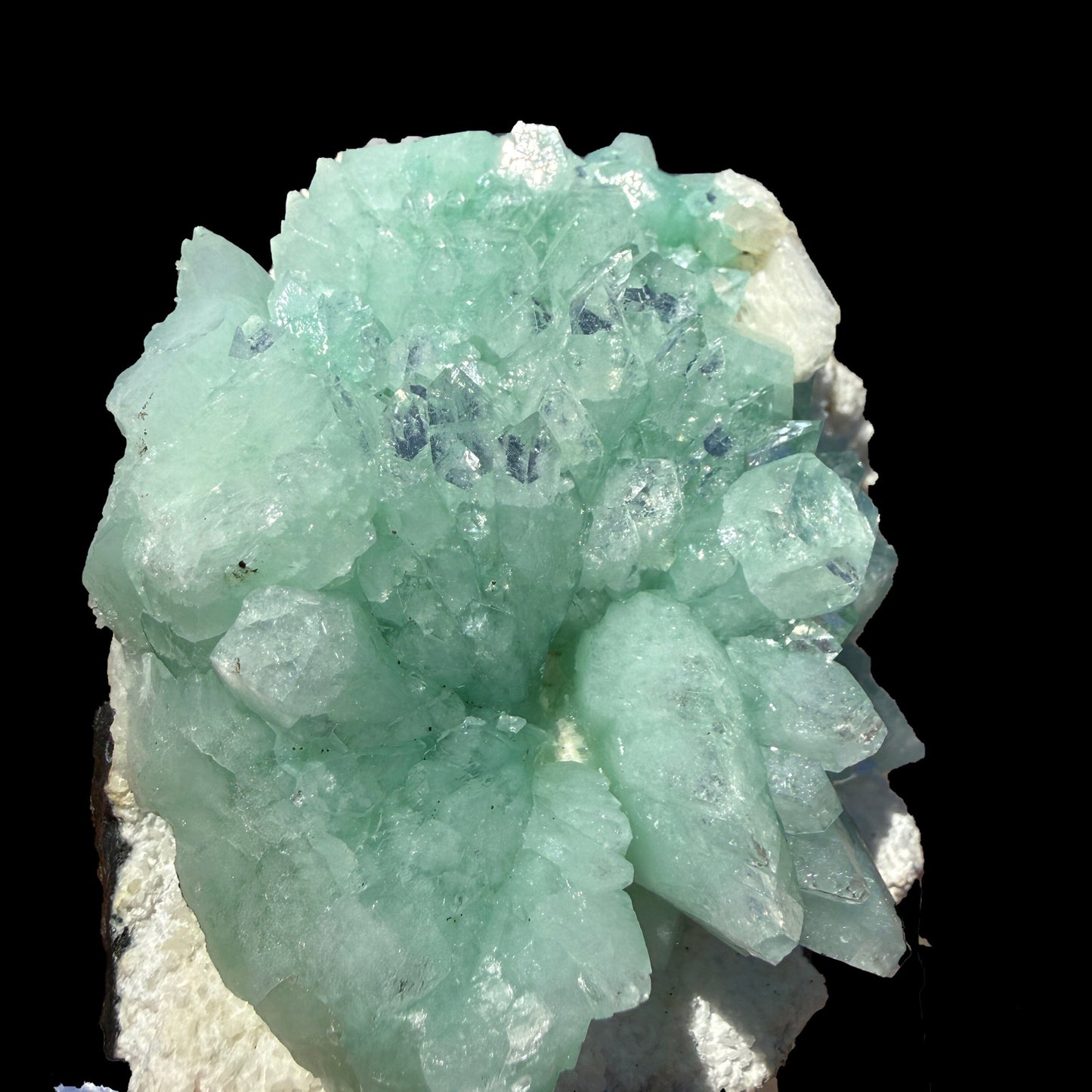Green Apophyllite Flower Rosette on Chalcedony Matrix – Indian Zeolite Mineral Specimen from Pune# DKT110 Apophyllite Superb Minerals 
