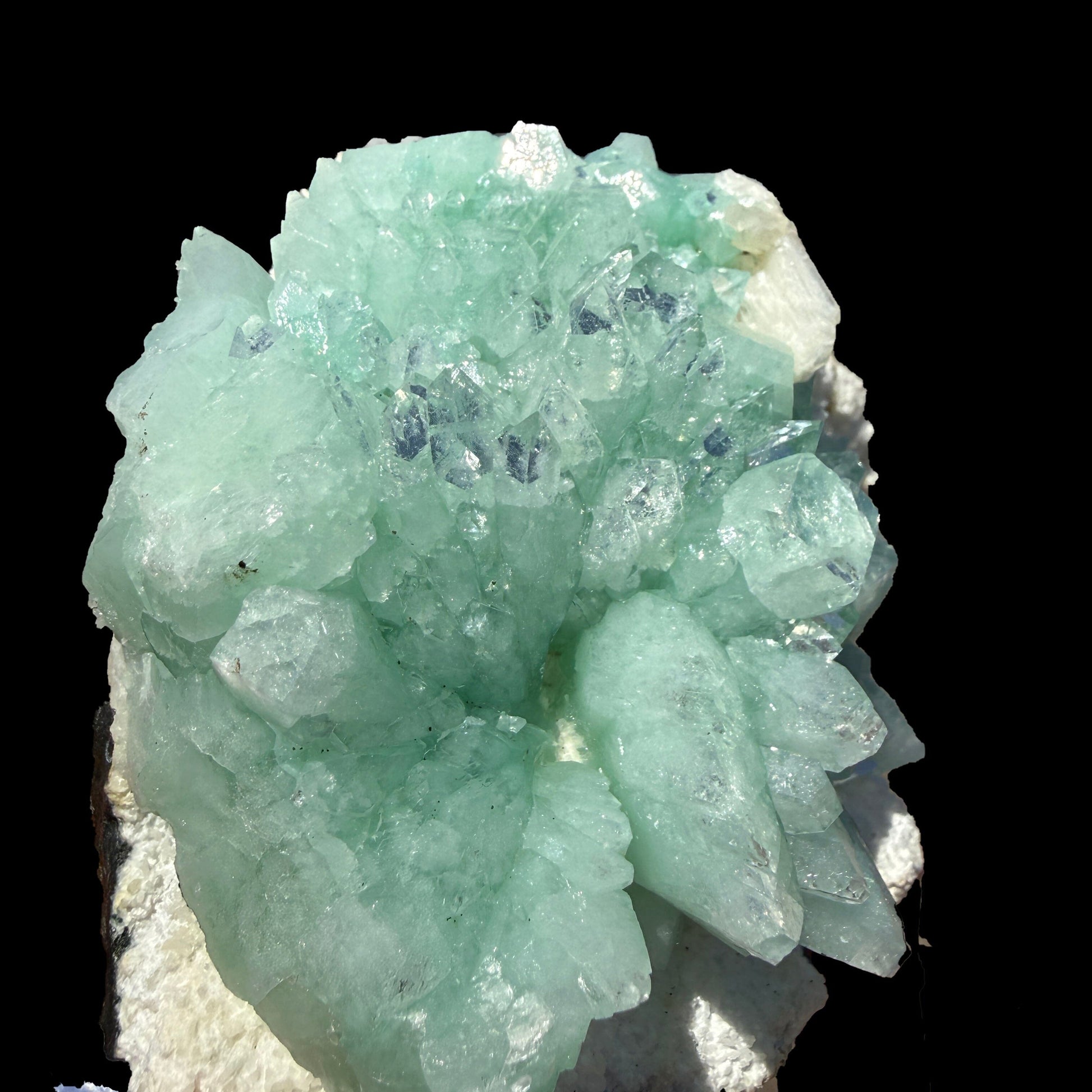 Green Apophyllite Flower Rosette on Chalcedony Matrix – Indian Zeolite Mineral Specimen from Pune# DKT110 Apophyllite Superb Minerals 