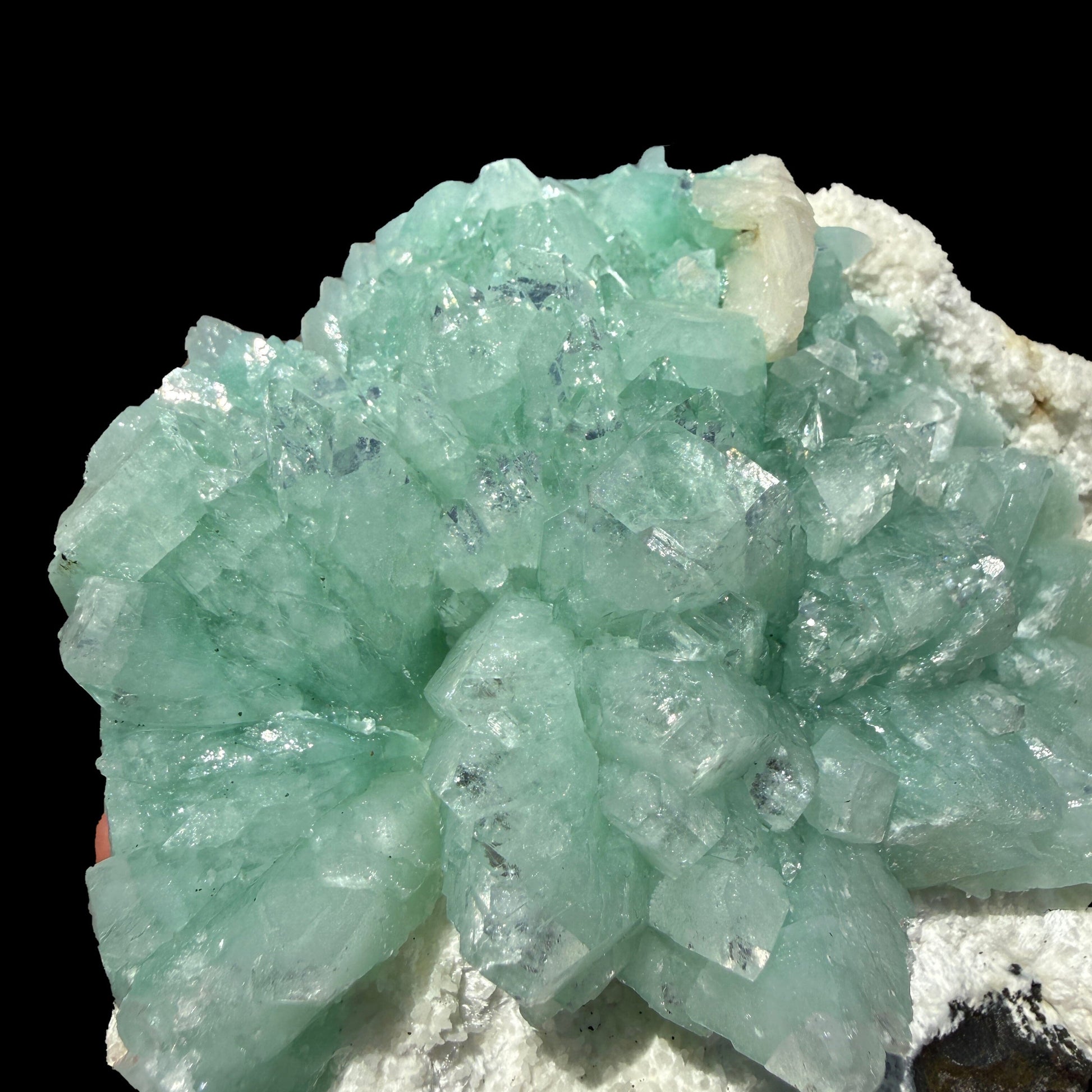 Green Apophyllite Flower Rosette on Chalcedony Matrix – Indian Zeolite Mineral Specimen from Pune# DKT110 Apophyllite Superb Minerals 