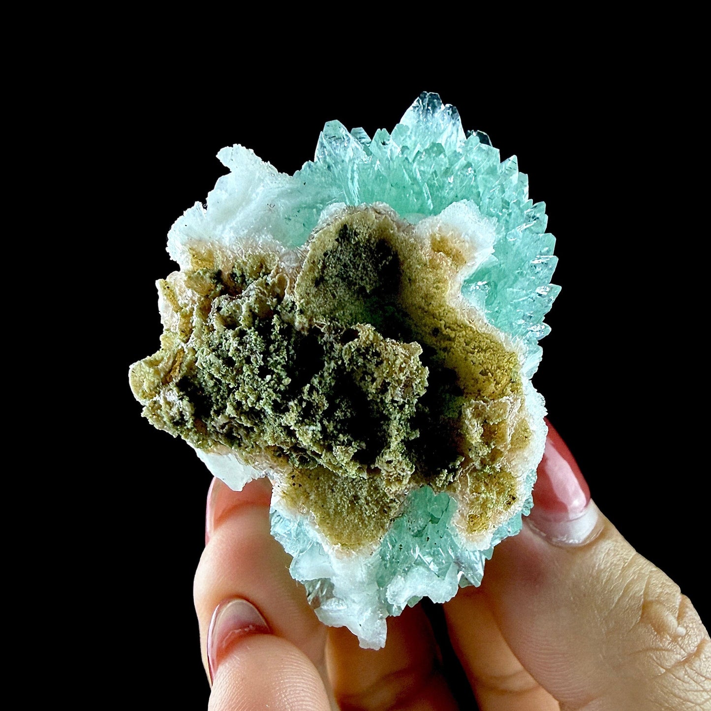 Green Apophyllite Rosette with Stilbite - Zeolite Mineral Specimen from Chhatrapati Sambhaji Nagar # DKT142 Apophyllite Superb Minerals 