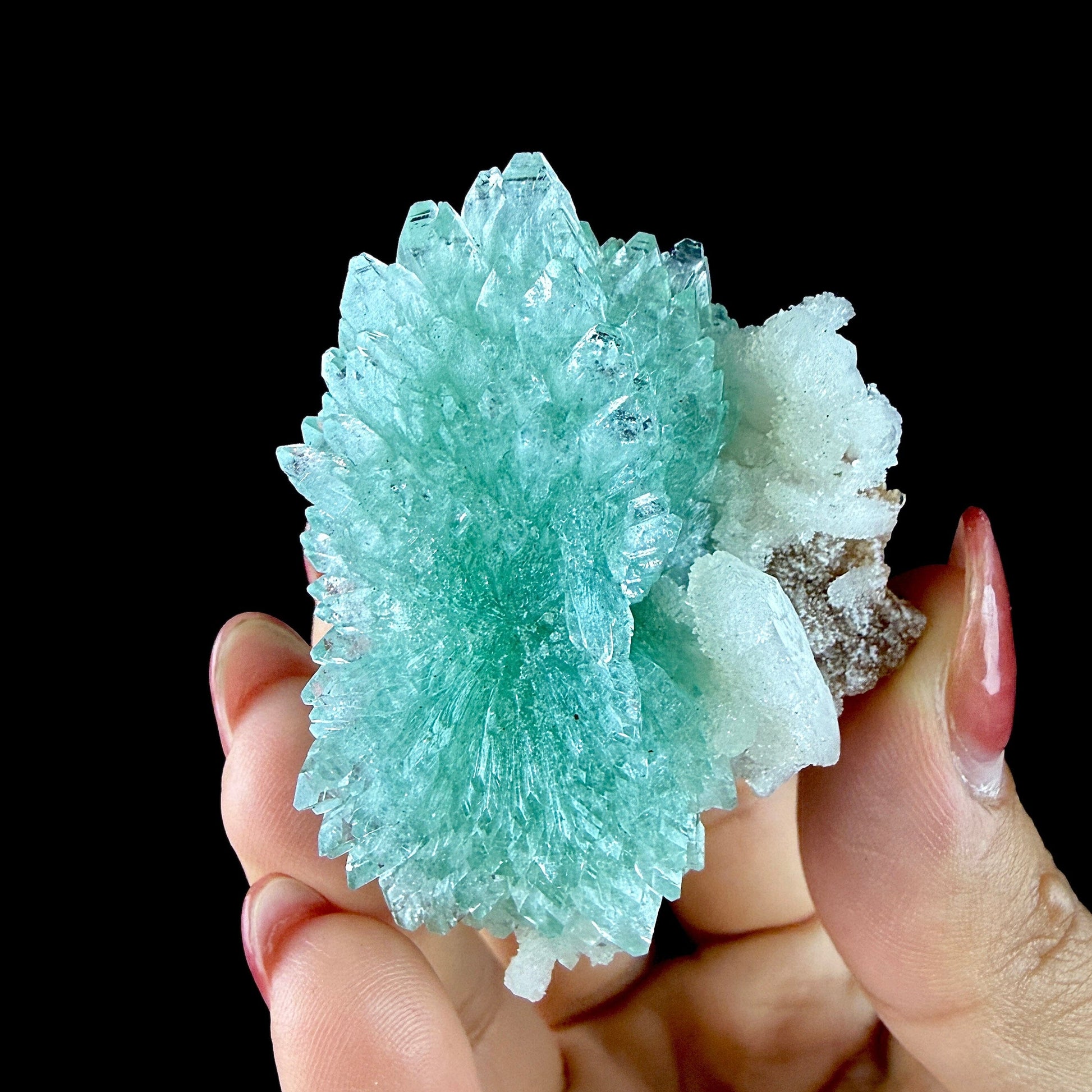 Green Apophyllite Rosette with Stilbite - Zeolite Mineral Specimen from Chhatrapati Sambhaji Nagar # DKT142 Apophyllite Superb Minerals 