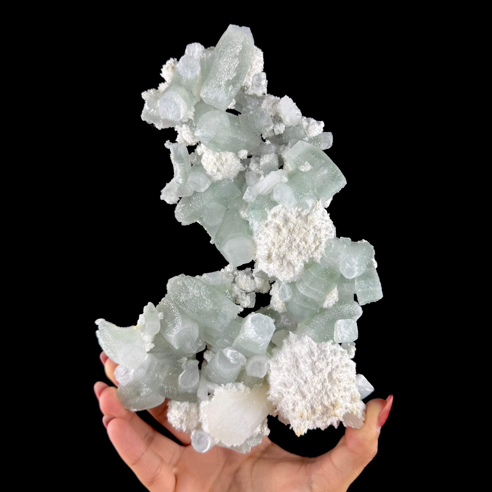Green Apophyllite with Cotton-Ball Mordenite & Stilbite - Raw Indian Zeolite Cluster from Ahilyanagar ,India # DKT146 Apophyllite Superb Minerals 