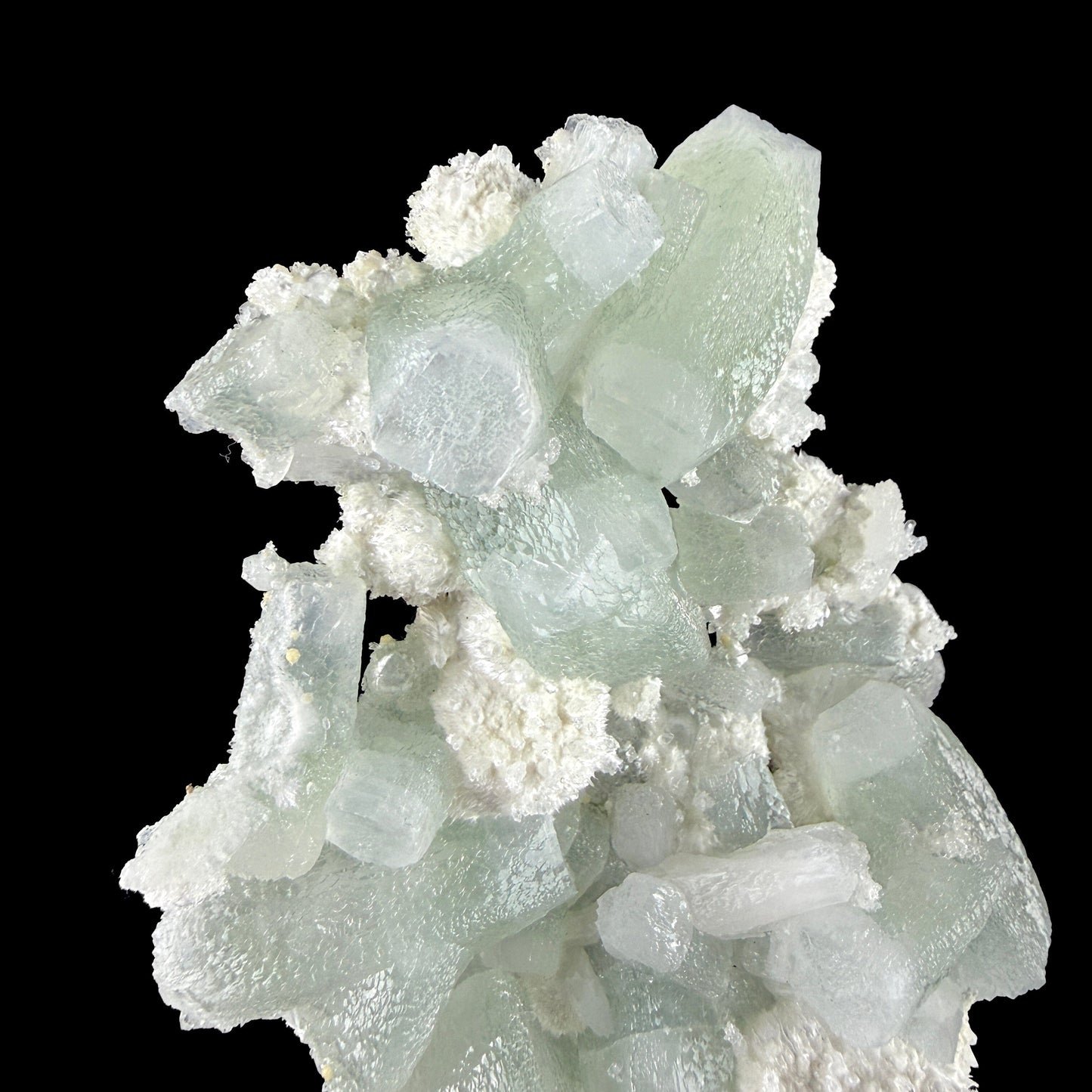 Green Apophyllite with Cotton-Ball Mordenite & Stilbite - Raw Indian Zeolite Cluster from Ahilyanagar ,India # DKT146 Apophyllite Superb Minerals 