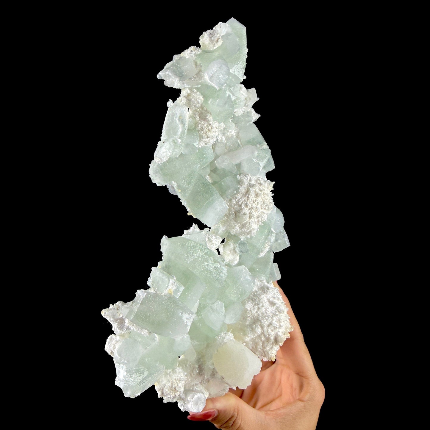Green Apophyllite with Cotton-Ball Mordenite & Stilbite - Raw Indian Zeolite Cluster from Ahilyanagar ,India # DKT146 Apophyllite Superb Minerals 