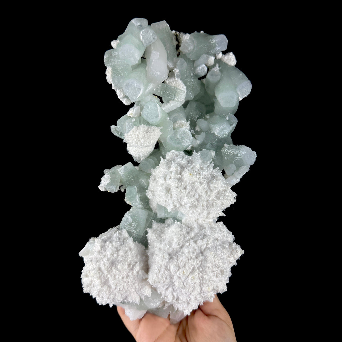 Green Apophyllite with Cotton-Ball Mordenite & Stilbite - Raw Indian Zeolite Cluster from Ahilyanagar ,India # DKT175 Apophyllite Superb Minerals 