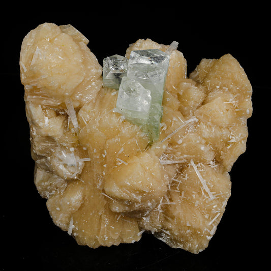 Green Apophyllite with Scolecite on Stilbite – Premium Zeolite Mineral Specimen # B 7087