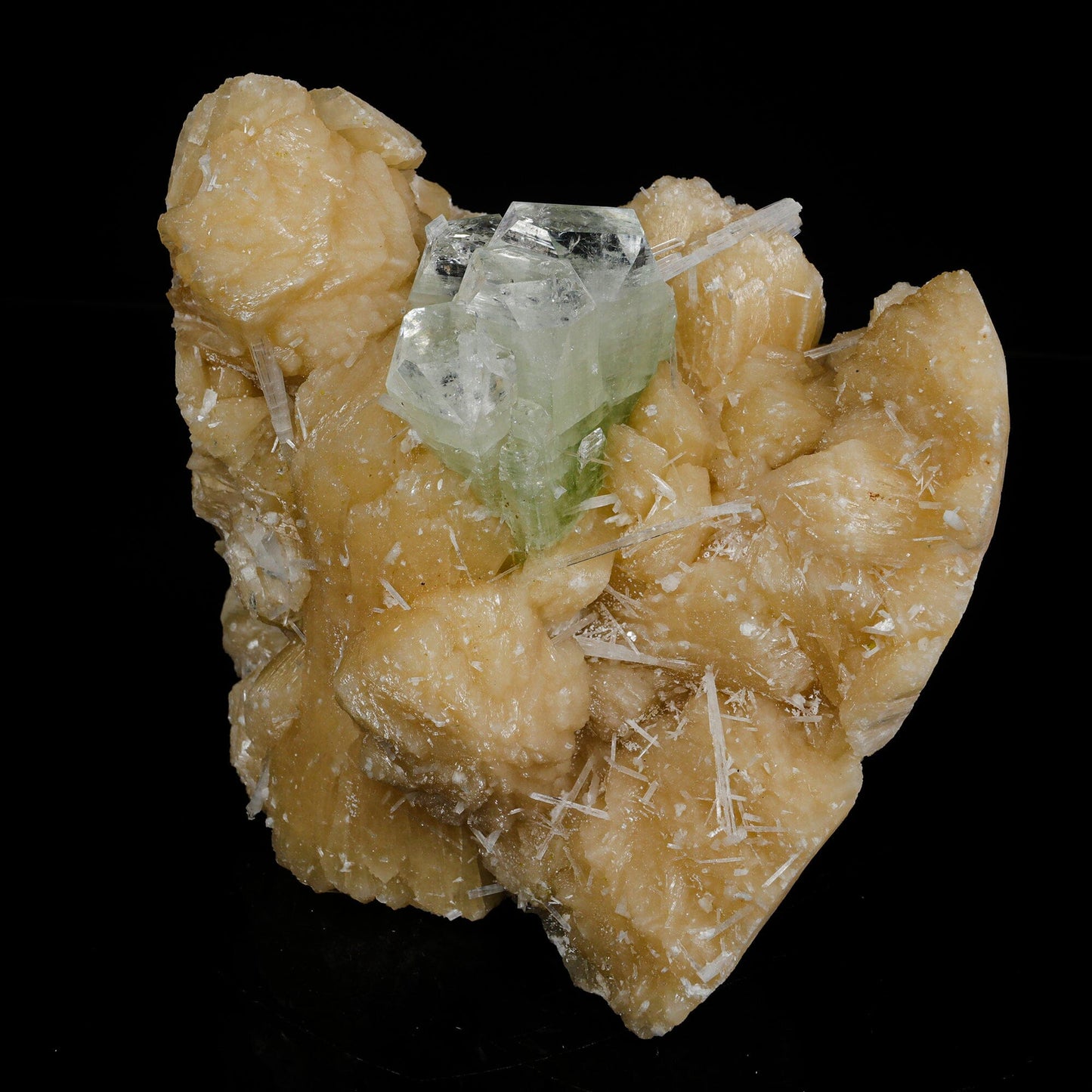 Green Apophyllite with Scolecite on Stilbite – Premium Zeolite Mineral Specimen # B 7087