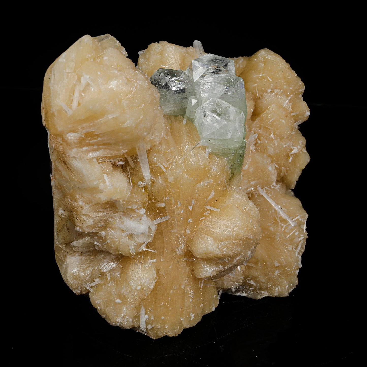 Green Apophyllite with Scolecite on Stilbite – Premium Zeolite Mineral Specimen # B 7087