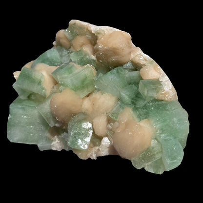 Green Apophyllite with Sparkling Micro-Apophyllite Coating & Peach Stilbite – Premium Cabinet Specimen from Nashik # DKT125 Apophyllite Superb Minerals 