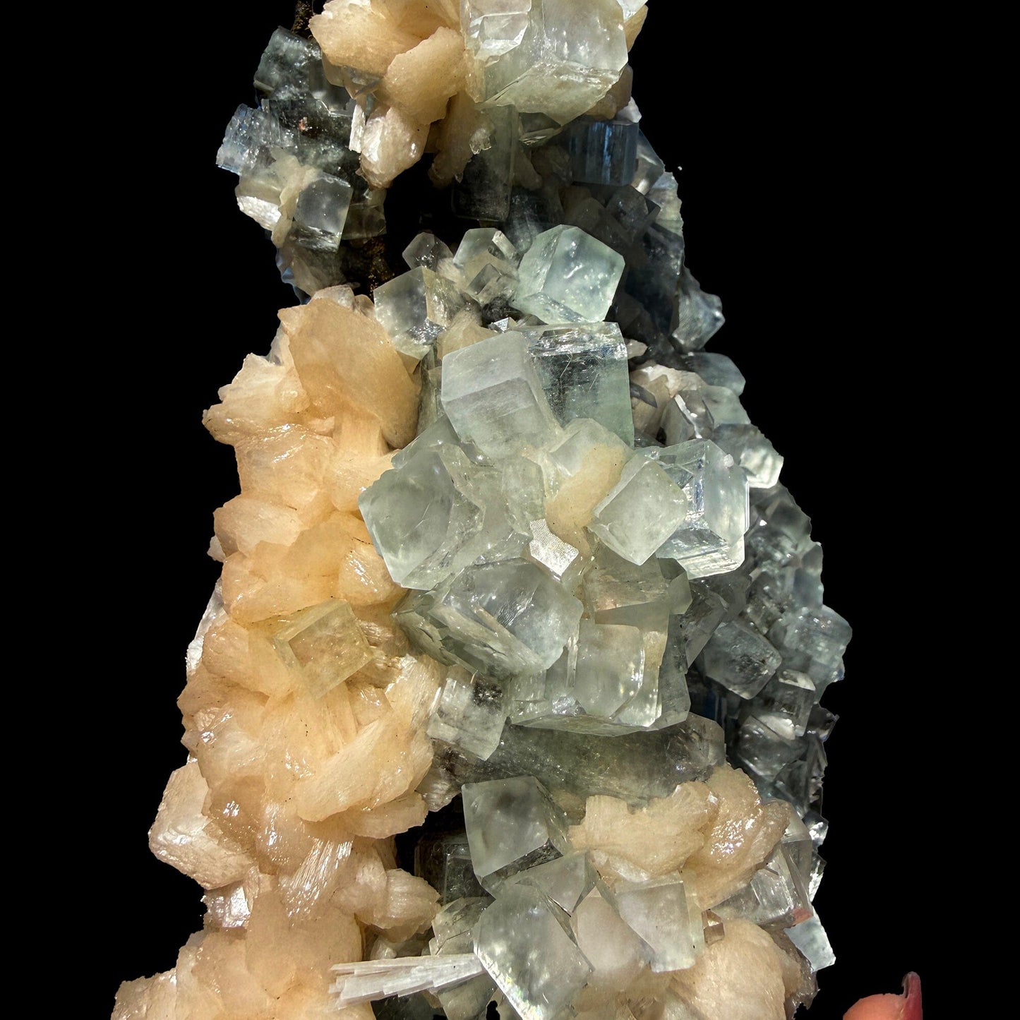 Green Apophyllite with Stilbite Crystal Cluster – Natural Indian Zeolite Mineral Specimen | Cubic Apophyllite Formation, Collector Display Piece # B DKT50 Apophyllite Superb Minerals 