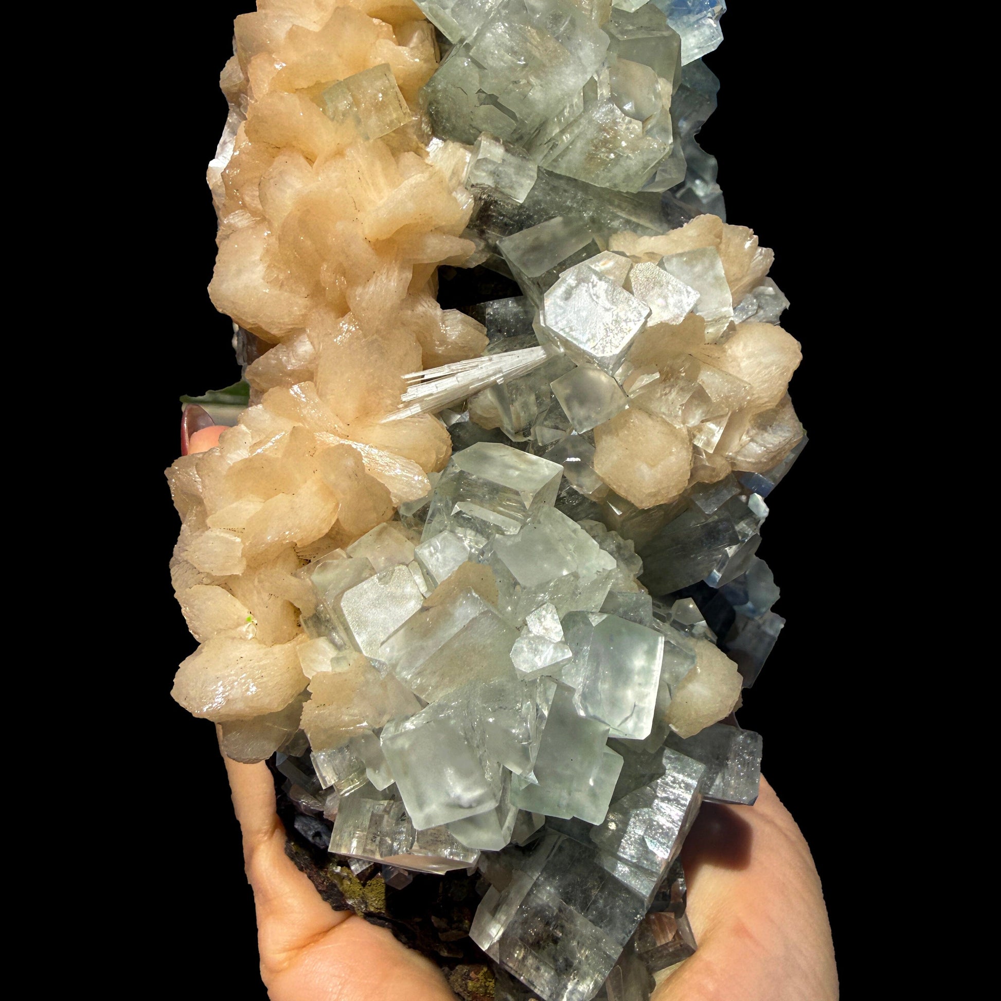 Green Apophyllite with Stilbite Crystal Cluster – Natural Indian Zeolite Mineral Specimen | Cubic Apophyllite Formation, Collector Display Piece # B DKT50 Apophyllite Superb Minerals 