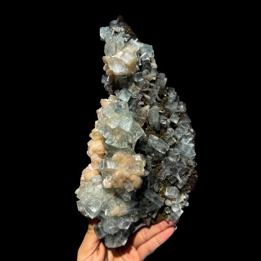 Green Apophyllite with Stilbite Crystal Cluster – Natural Indian Zeolite Mineral Specimen | Cubic Apophyllite Formation, Collector Display Piece # B DKT50 Apophyllite Superb Minerals 