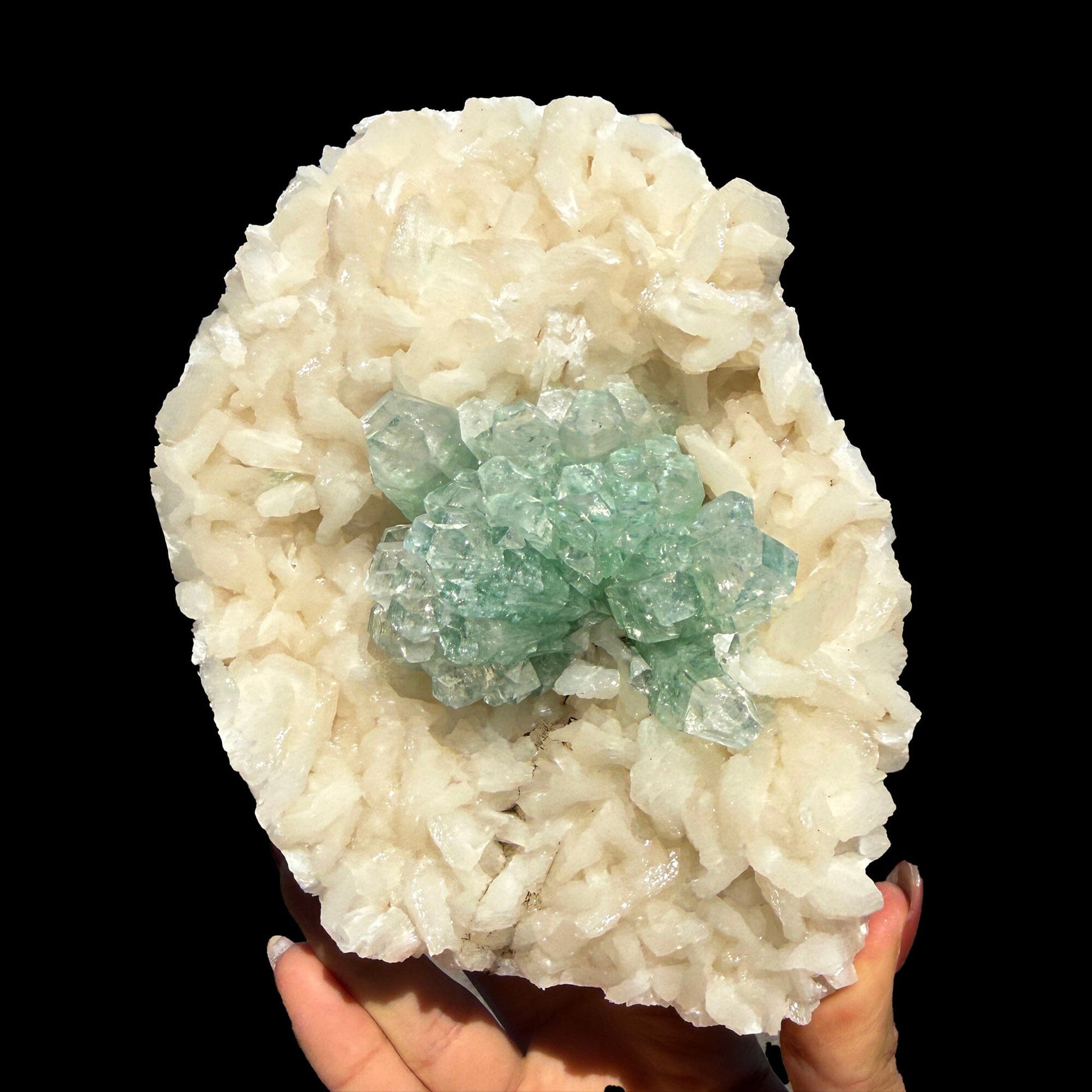 Green Apophyllite with Stilbite - Natural Crystal Cluster # DKT39 Apophylite Superb Minerals 