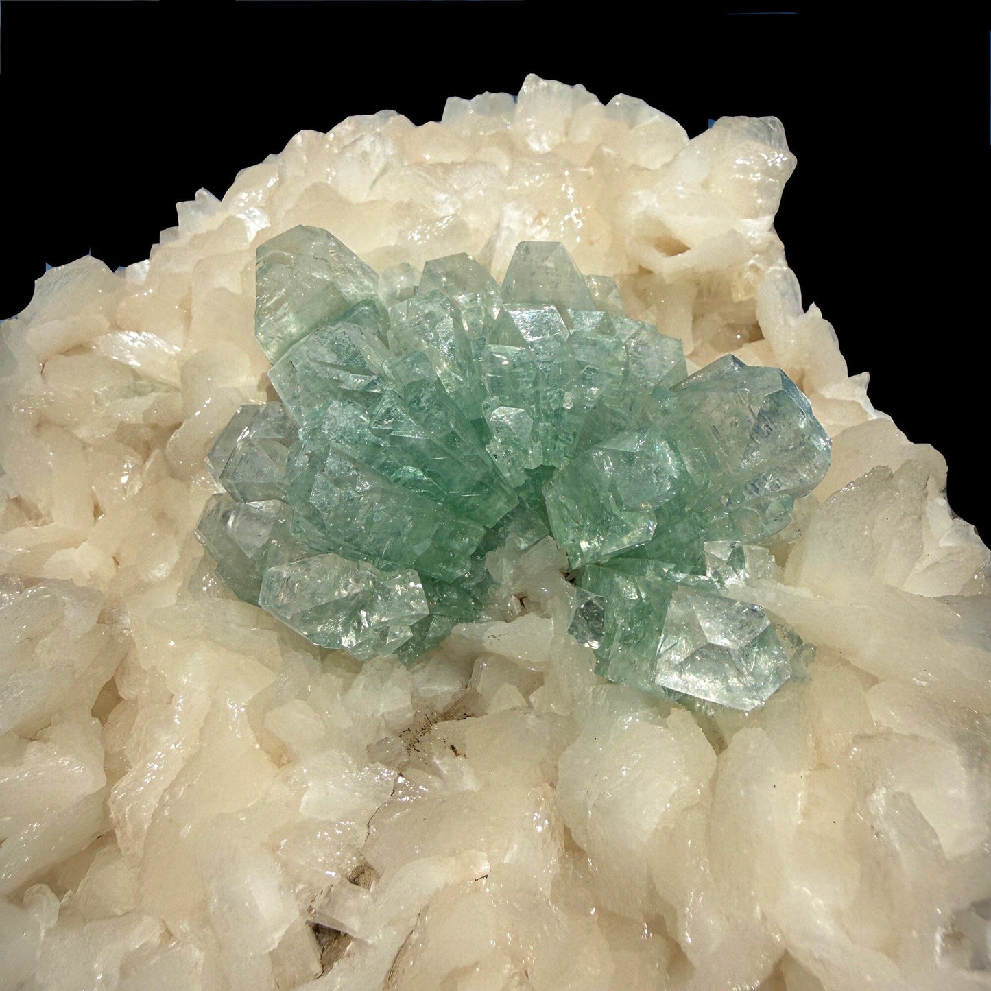 Green Apophyllite with Stilbite - Natural Crystal Cluster # DKT39 Apophylite Superb Minerals 