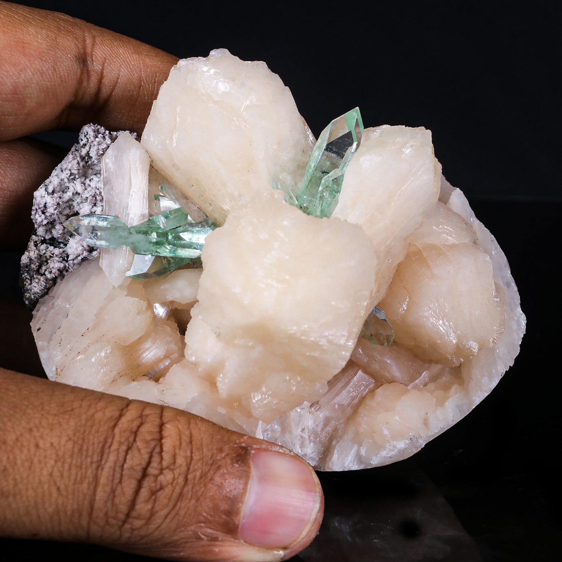 Green Apophyllite with Stilbite Natural Mineral Specimen # B 6850