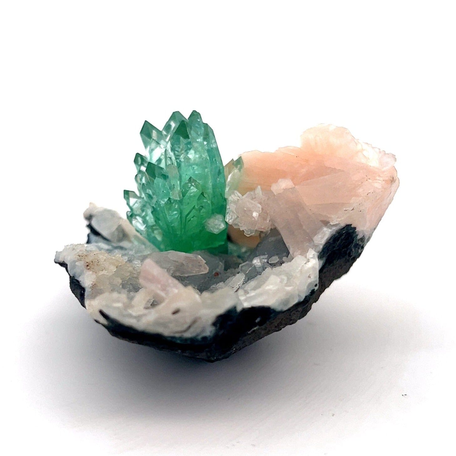 Green Apophyllite with Stilbite Natural Mineral Specimen # B 6884 