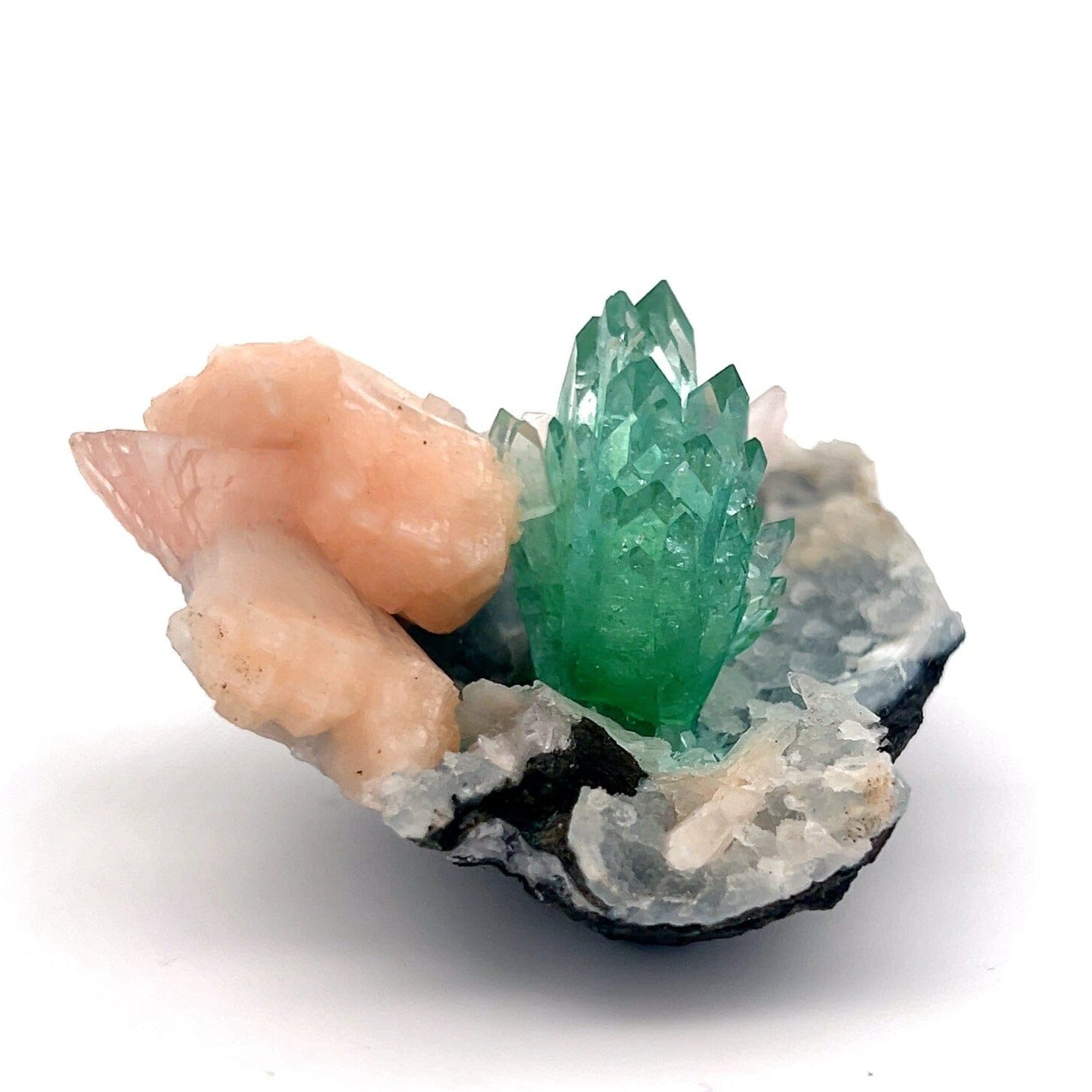 Green Apophyllite with Stilbite Natural Mineral Specimen # B 6884 