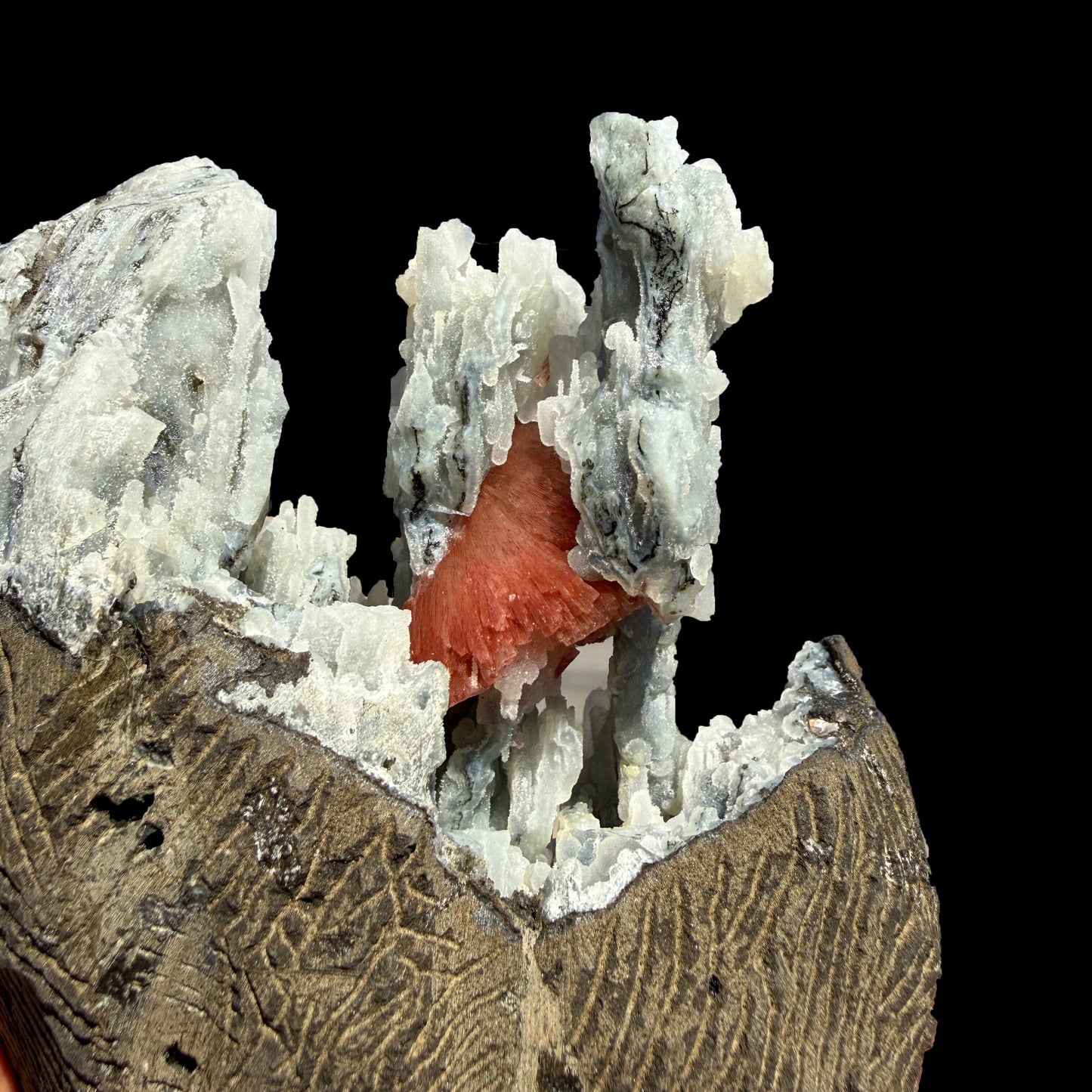 Heulandite on Blue Chalcedony – Rare Natural Indian Zeolite Mineral Specimen from Maharashtra DKT77 Heulandite Superb Minerals 