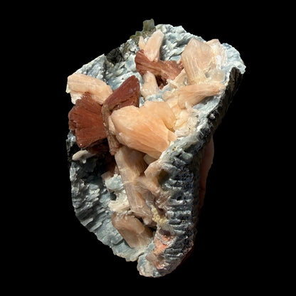 Heulandite & Peach Stilbite on Sparkling Icy-Blue Chalcedony Matrix – Rare Indian Zeolite Mineral Specimen from Maharashtra # DKT137 Heulandite Superb Minerals 