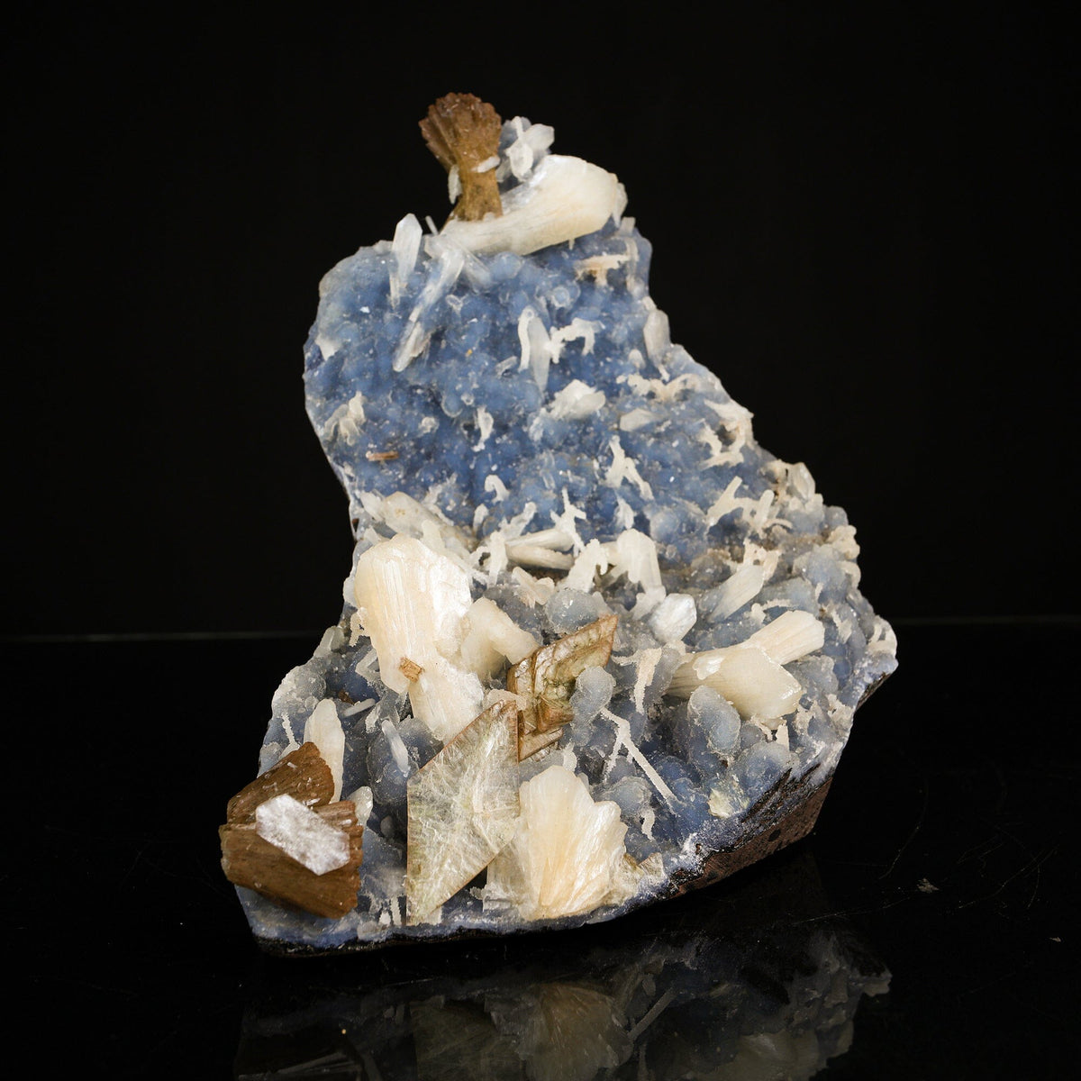 Heulandite,Stilbite on Blue Chalcedony Matrix - Rare Collector’s Specimen from Nashik # B 7202 Heulandite Superb Minerals 