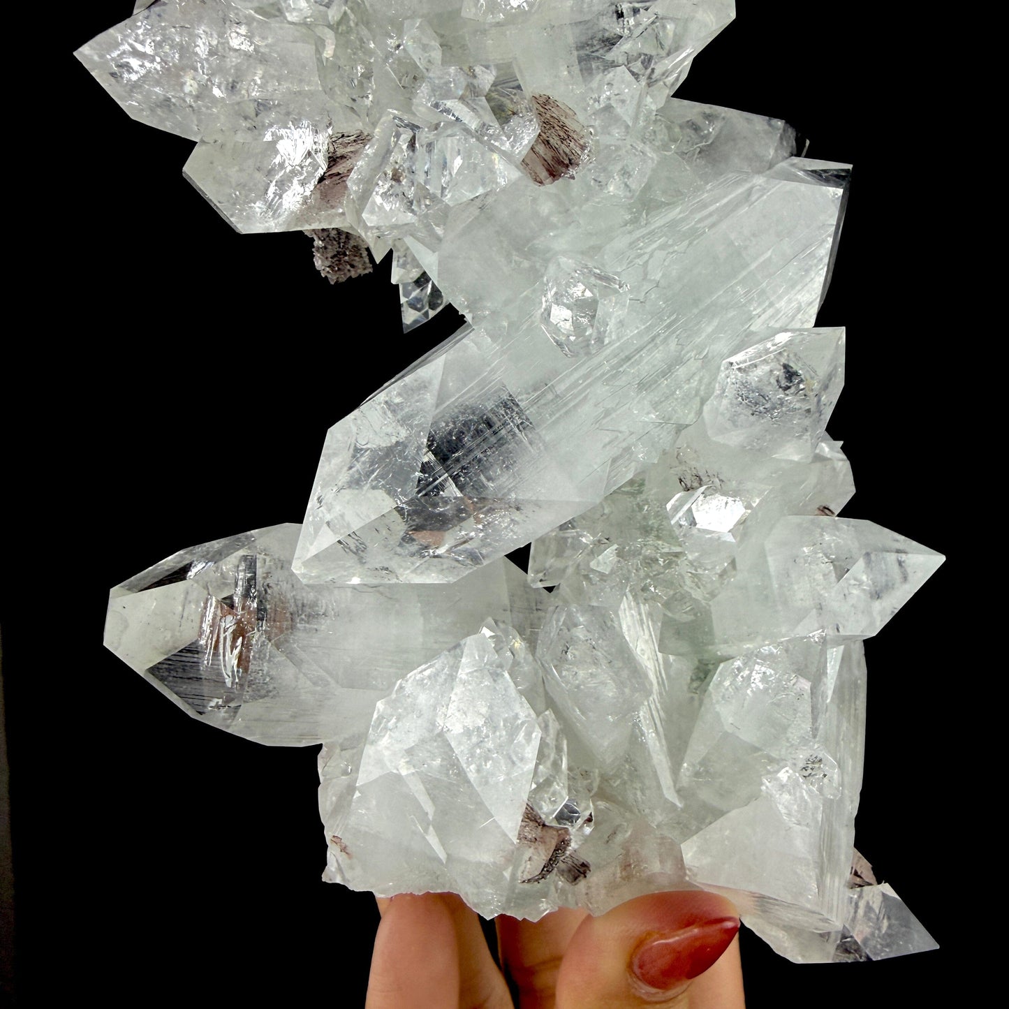 Icy Clear Apophyllite Crystals with Heulandite – Indian Zeolite Specimen from Jalgaon # DKT103 Apophyllite Superb Minerals 