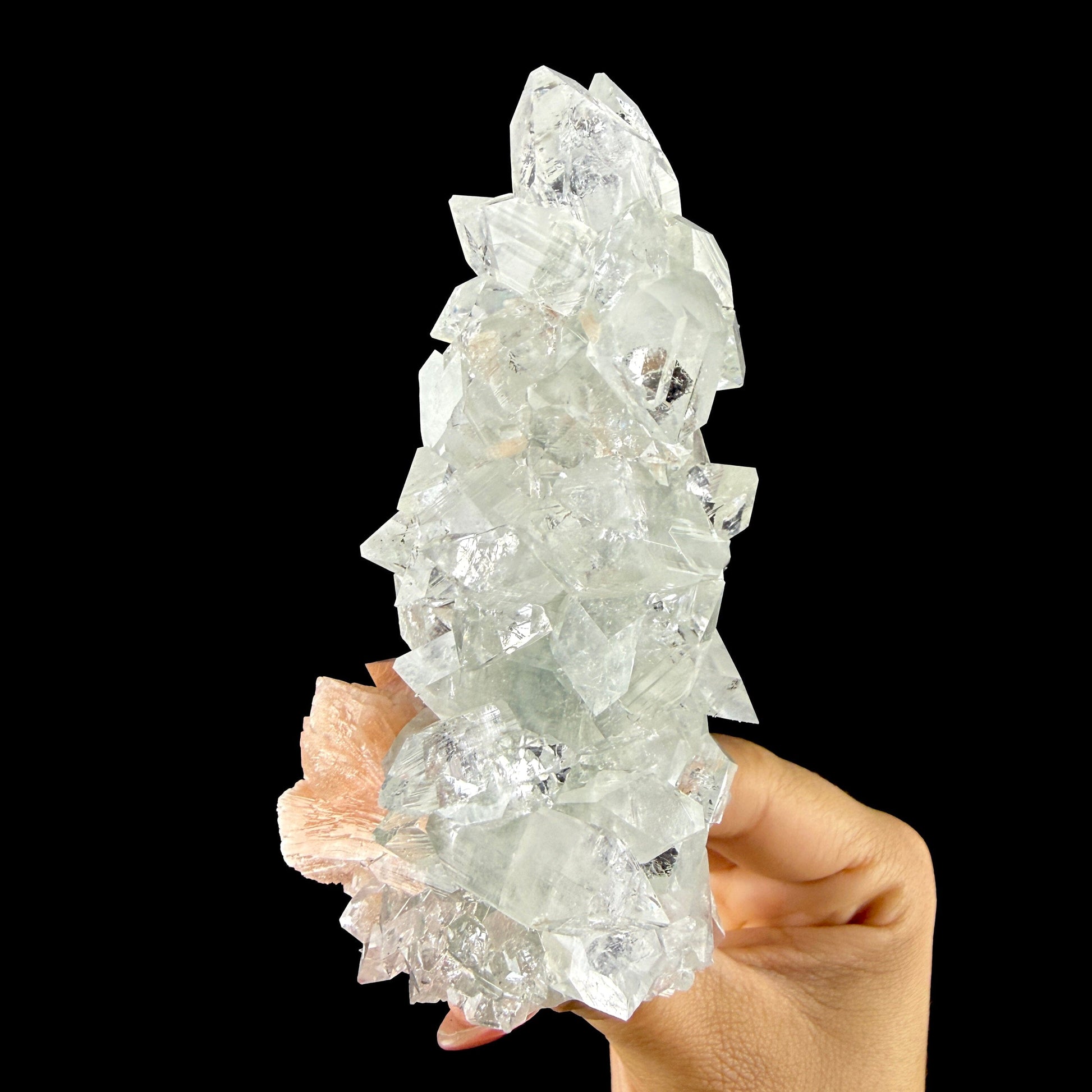 Icy Clear Apophyllite Pyramid Cluster with Stilbite – Zeolite Mineral Specimen from Jalgaon,India # DKT95 Apophyllite Superb Minerals 
