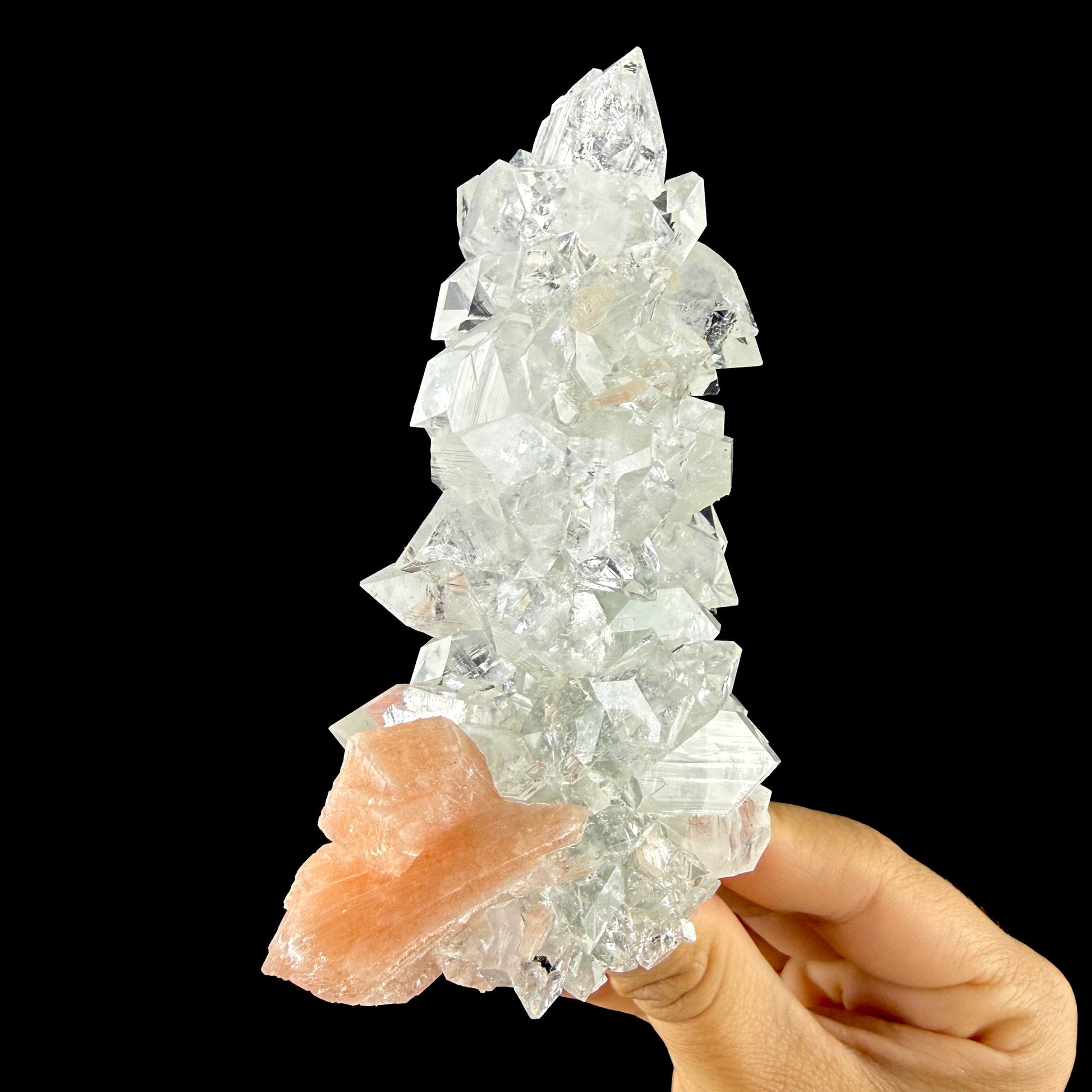 Icy Clear Apophyllite Pyramid Cluster with Stilbite – Zeolite Mineral Specimen from Jalgaon,India # DKT95 Apophyllite Superb Minerals 