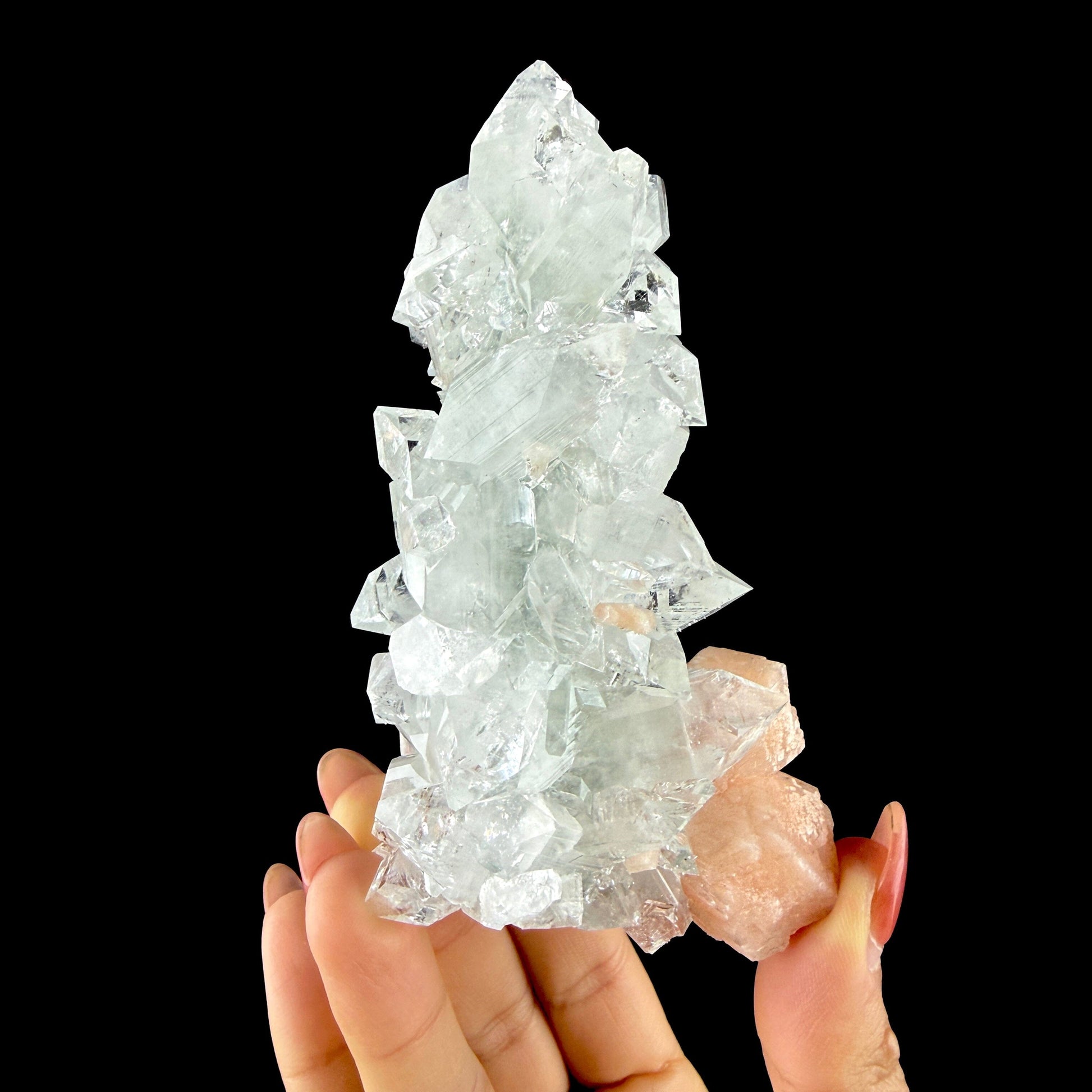 Icy Clear Apophyllite Pyramid Cluster with Stilbite – Zeolite Mineral Specimen from Jalgaon,India # DKT95 Apophyllite Superb Minerals 
