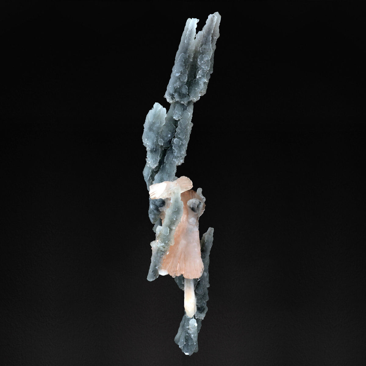 Heulandite with Stilbite on Chalcedony Stalactite - #20T08