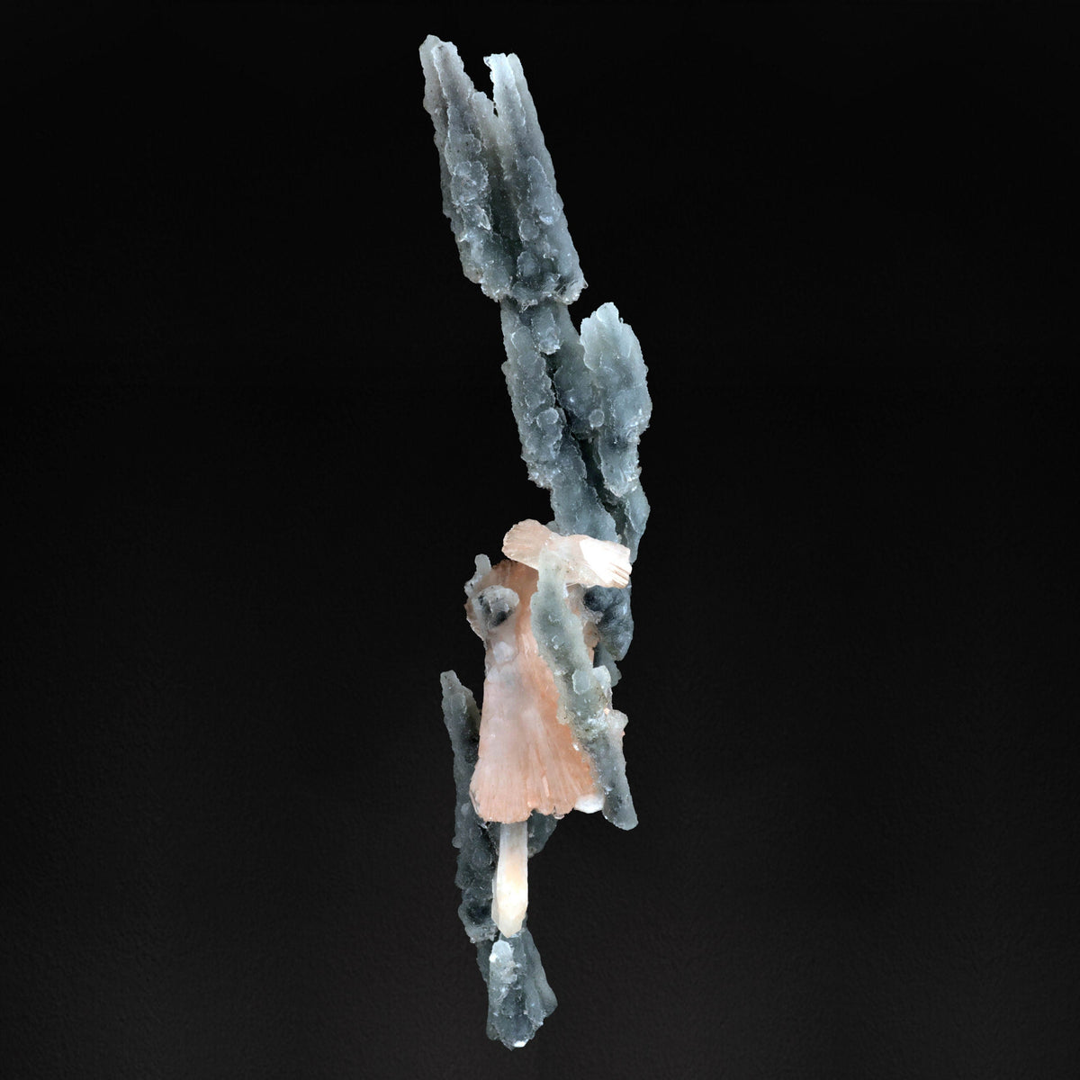 Heulandite with Stilbite on Chalcedony Stalactite - #20T08