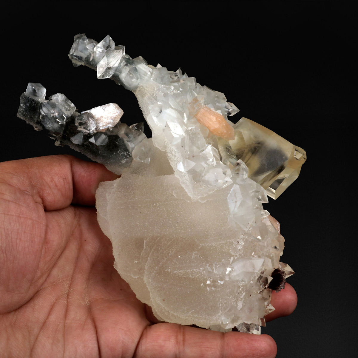 Calcite with Apophyllite and Stilbite on Chalcedony - #20T16