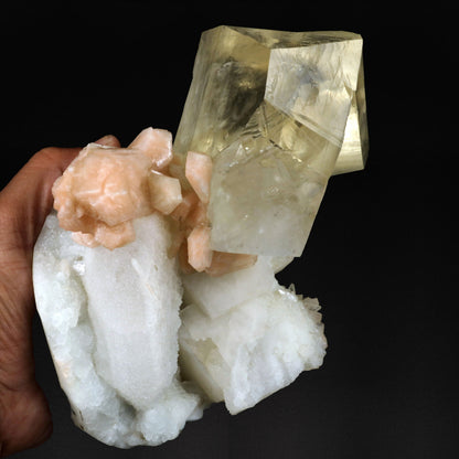 Golden Calcite Crystal with Stilbite on Chalcedony - #20T33