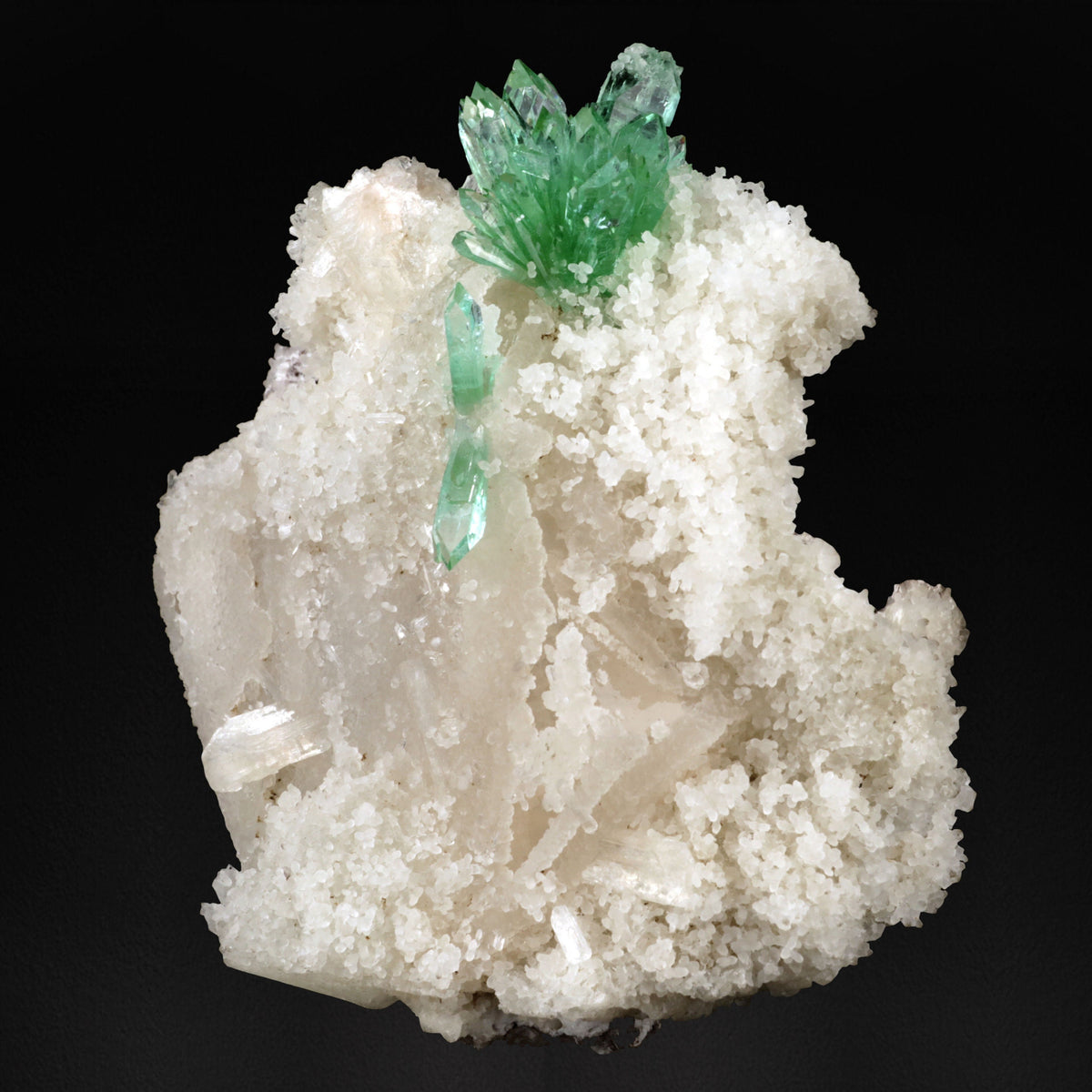 Green Apophyllite with Calcite on Chalcedony - #20T34