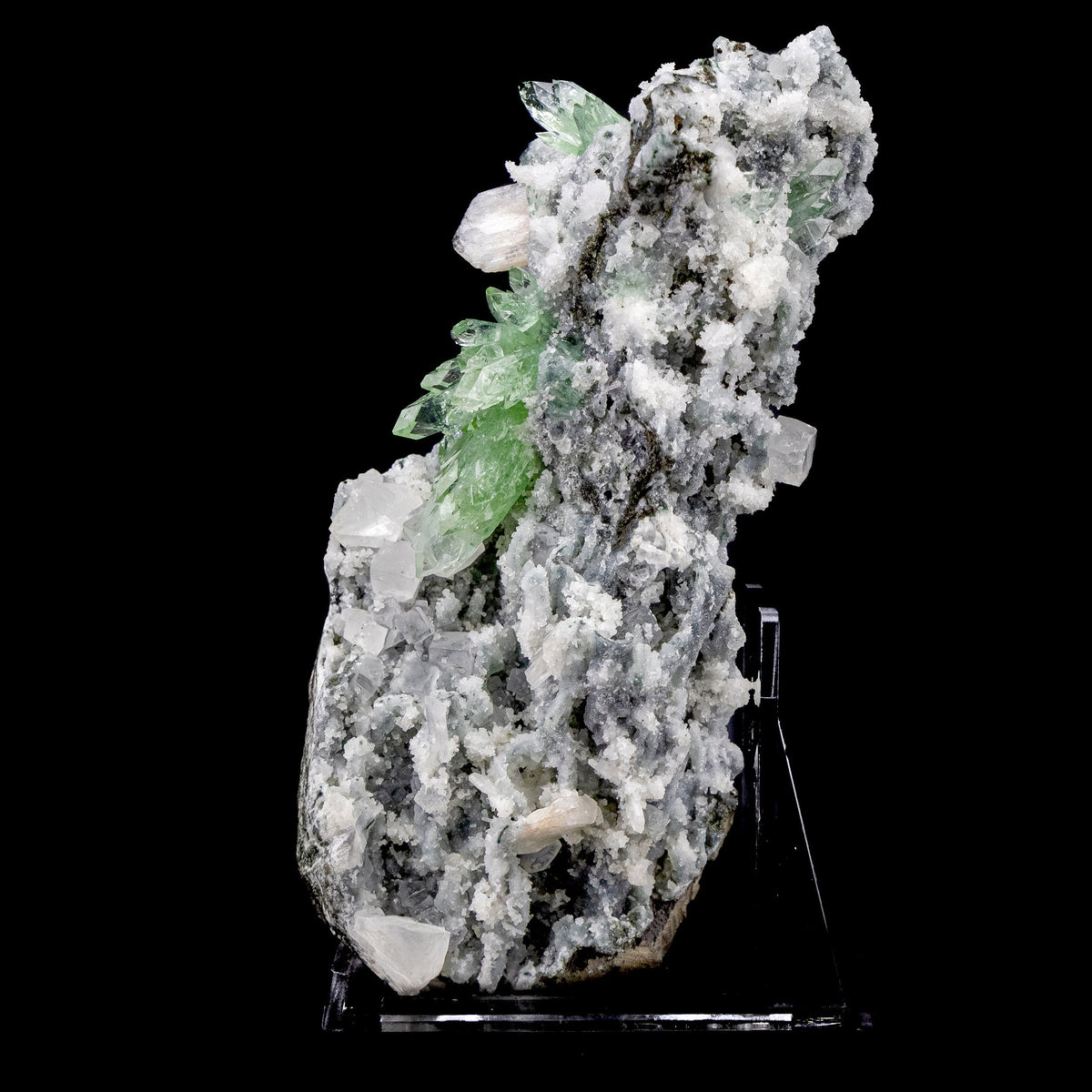 Deep Green Apophyllite with Calcite Cubes and Stilbite - #C11
