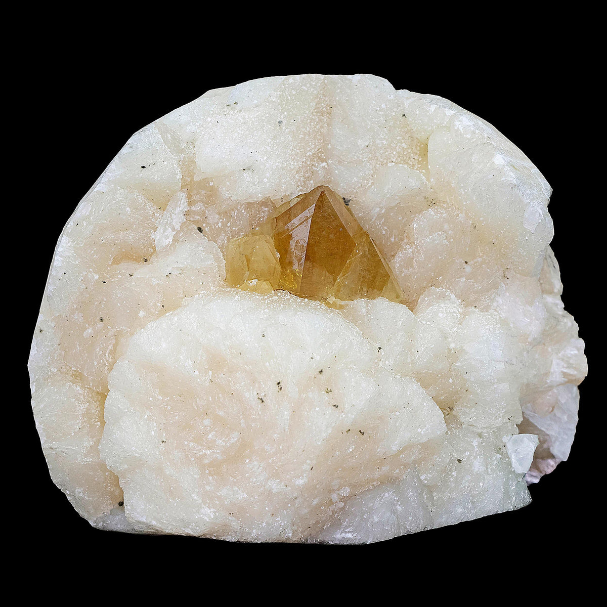 Powellite Pyramids with Green Apophyllite on Stilbite - #C16
