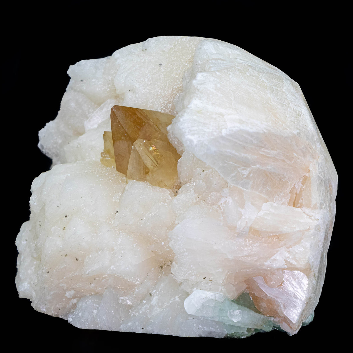 Powellite Pyramids with Green Apophyllite on Stilbite - #C16