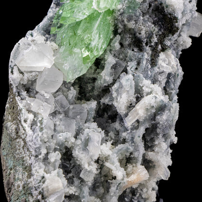 Deep Green Apophyllite with Calcite Cubes and Stilbite - #C11