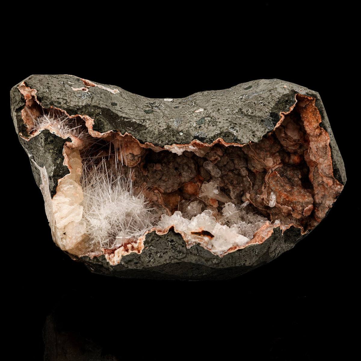 Scolecite Spray inside stilbite Geode Natural Mineral Specimen # B 5960