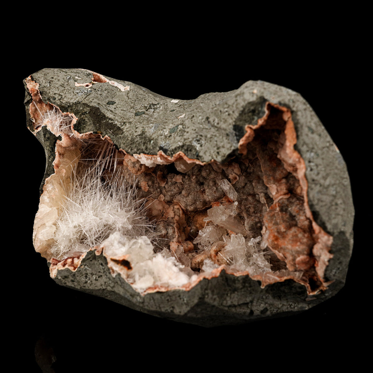 Scolecite Spray inside stilbite Geode Natural Mineral Specimen # B 5960