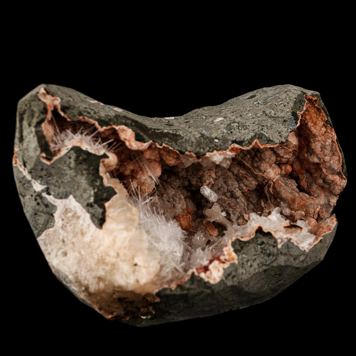 Scolecite Spray inside stilbite Geode Natural Mineral Specimen # B 5960