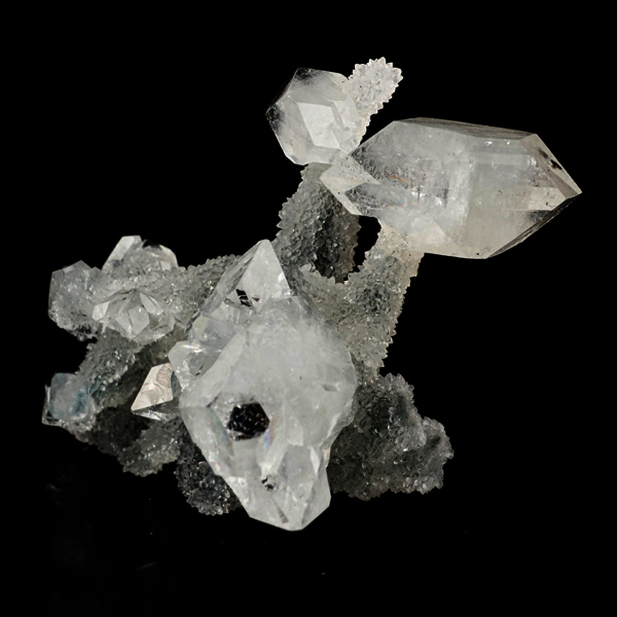 Apophyllite Crystals on Sparkling MM Quartz Stalactite Natural Mineral Specimen # B 6082