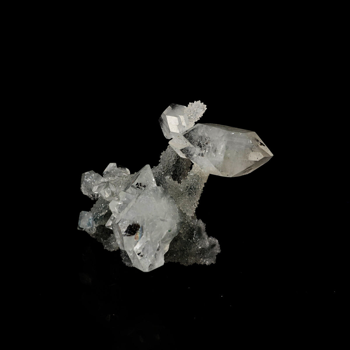 Apophyllite Crystals on Sparkling MM Quartz Stalactite Natural Mineral Specimen # B 6082