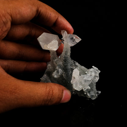 Apophyllite Crystals on Sparkling MM Quartz Stalactite Natural Mineral Specimen # B 6082