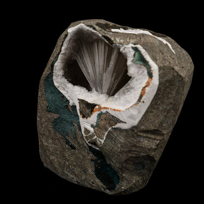 Scolecite Spray Inside MM Quartz Geode Natural Mineral Specimen # B 6408