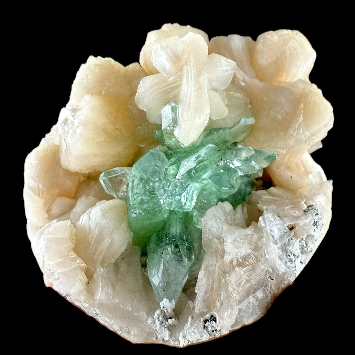 Green Apophyllite on Stilbite | Indian Mineral Specimen
