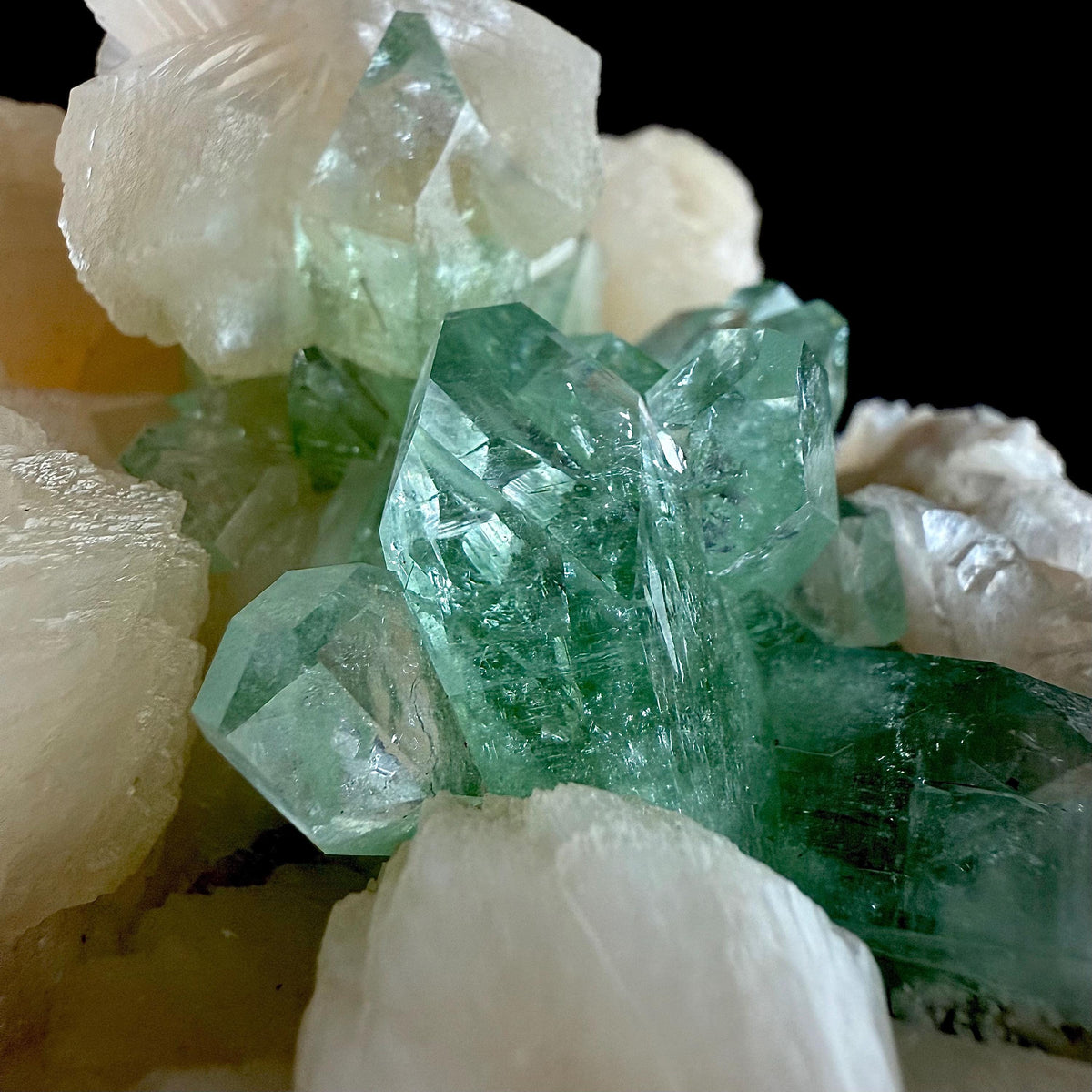 Green Apophyllite on Stilbite | Indian Mineral Specimen