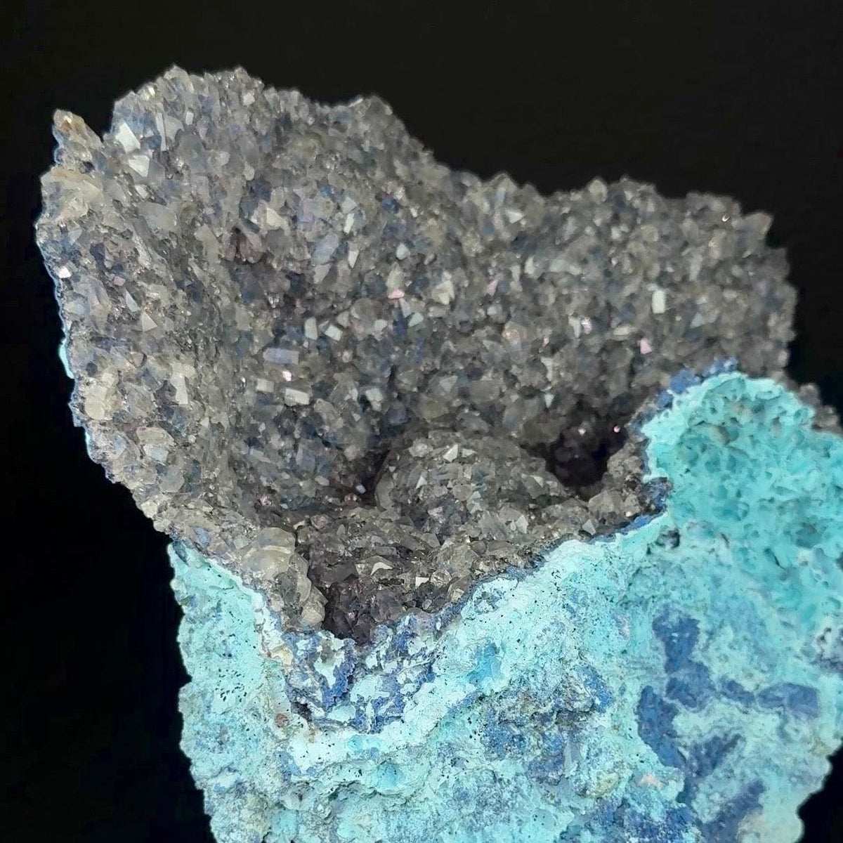 Blue Shattuckite With Quartz On Chrysocolla – Large Cabinet Mineral Specimen From Congo (Drc) – 13" Bowl Formation