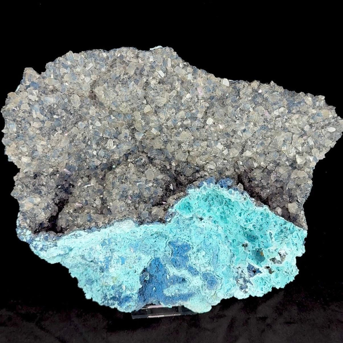 Blue Shattuckite With Quartz On Chrysocolla – Large Cabinet Mineral Specimen From Congo (Drc) – 13" Bowl Formation