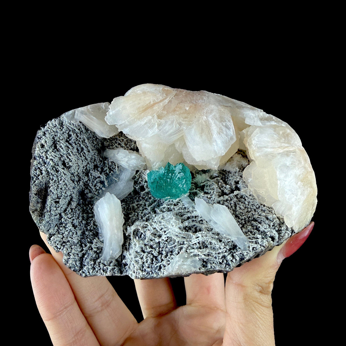 Lush Mint Green Apophyllite Crystal Cluster Nestled in Pearlescent Stilbite Matrix - Collector’s Cabinet Specimen from Jalgaon, India # DKT199 Apophyllite Superb Minerals 
